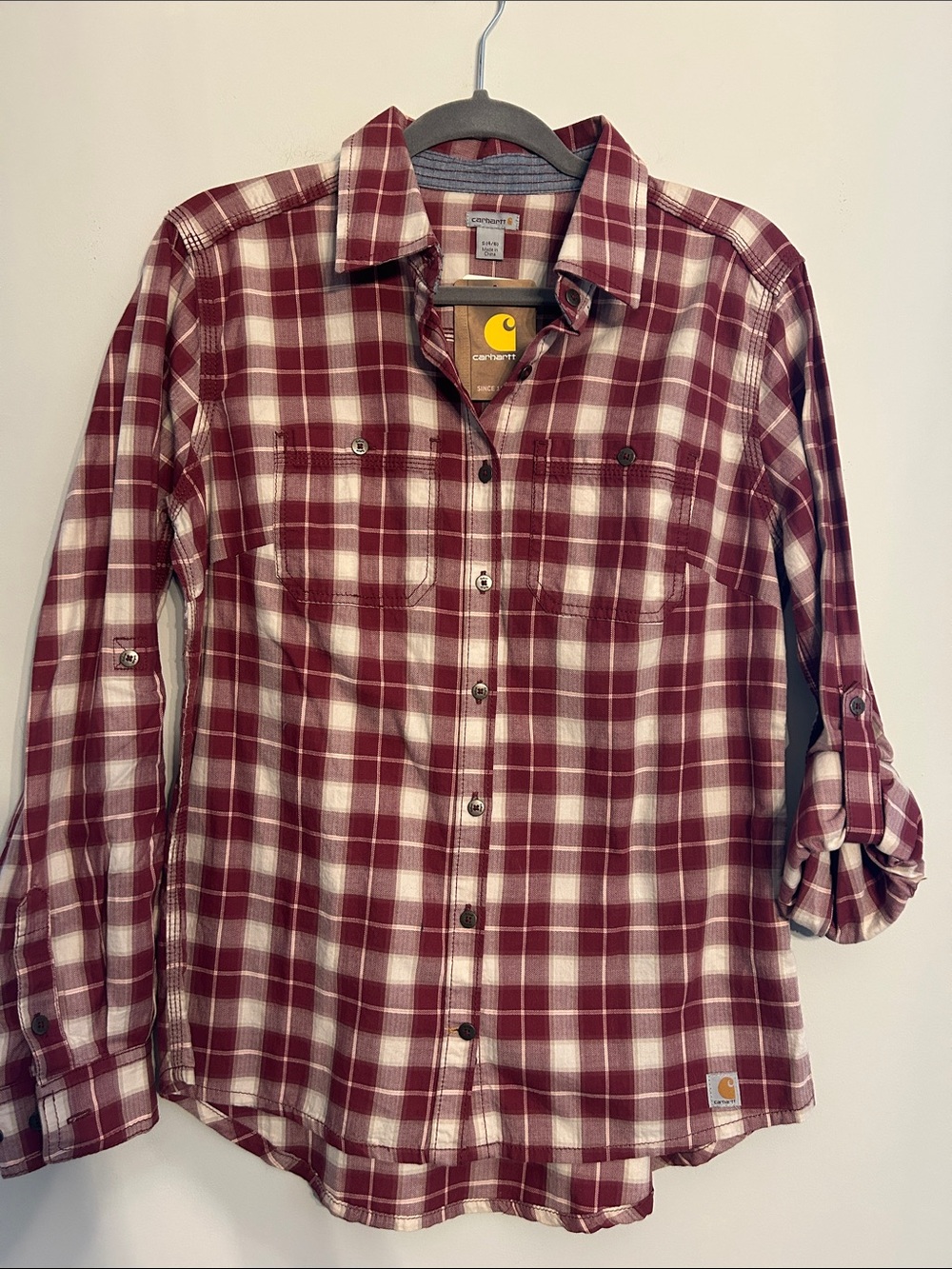 Carhartt Burgundy and White Plaid Button-Down Shirt